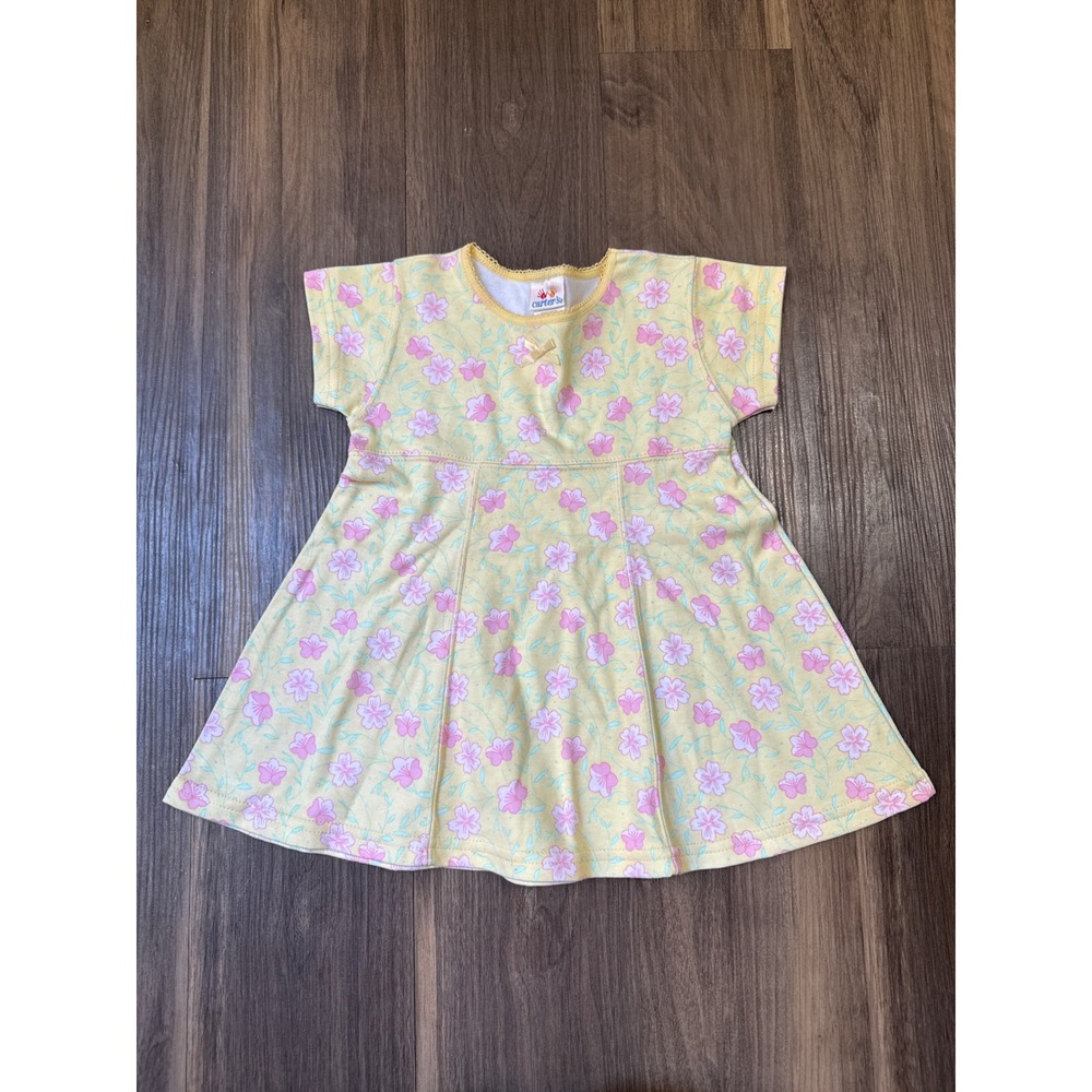 Carter's Floral Dress Toddler Girls 3T Yellow Pink Vintage Short Sleeve Cotton
